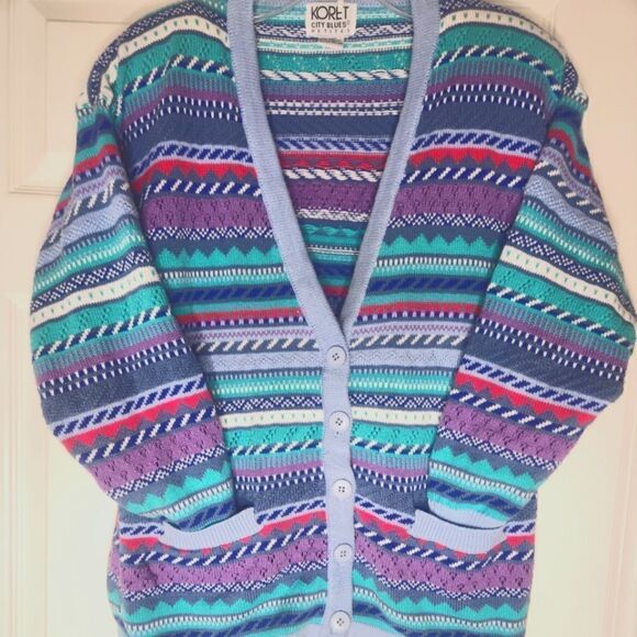 Koret City Blues Vtg SP 100% Cotton Lslvs V-neckKnitted Pockets Women’sCardigan. - Picture 1 of 4